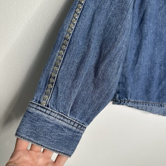 MNG Mango Denim Shirt Size 6 Blue Studded Snap Oversized Boho Western - Picture 8 of 14